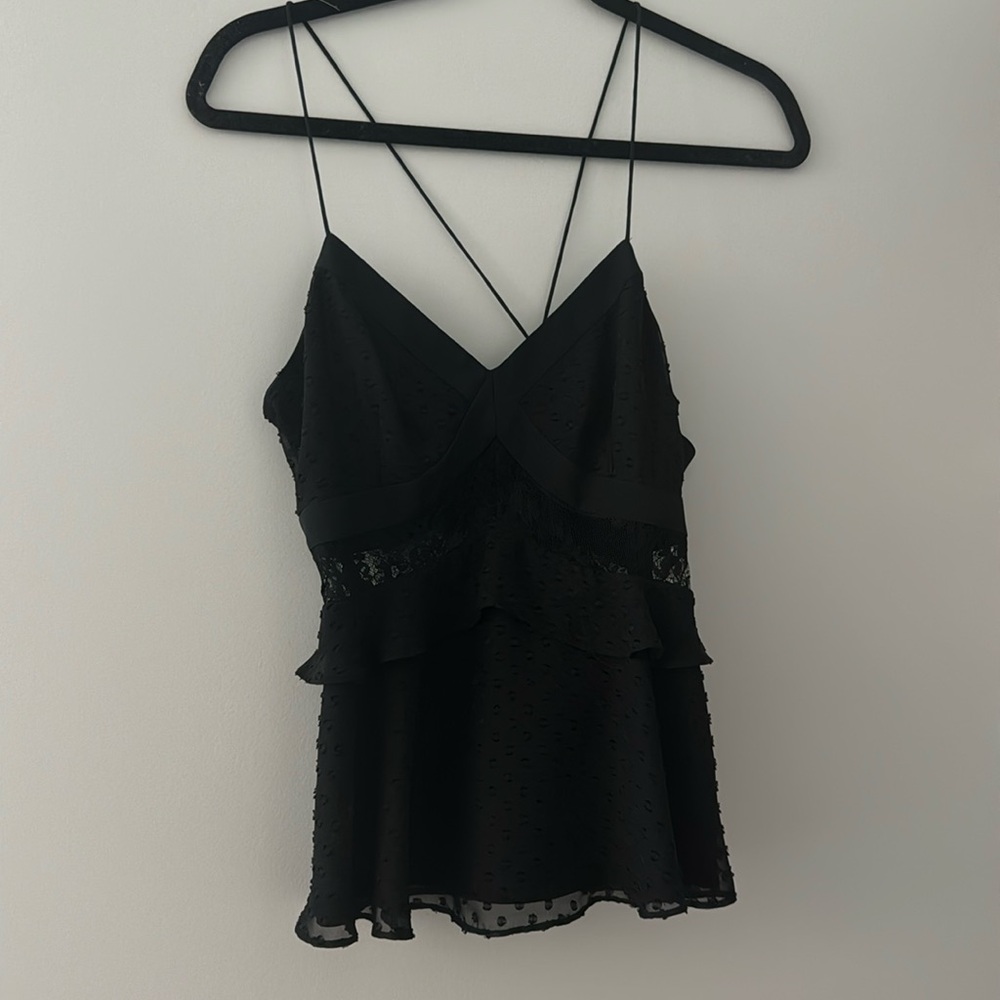 Black lace Likely tank going out top mixed materials see through stripe small